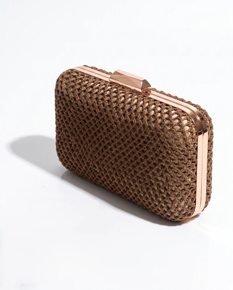 Pochette borsa donna rigida carta intrecciata +satin - Moro