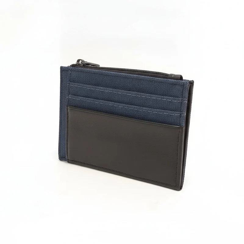 Portacarte uomo tessuto tecnico con zip - Denim