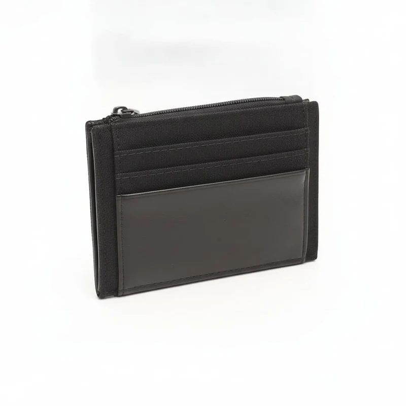 Portacarte uomo tessuto tecnico con zip - Nero