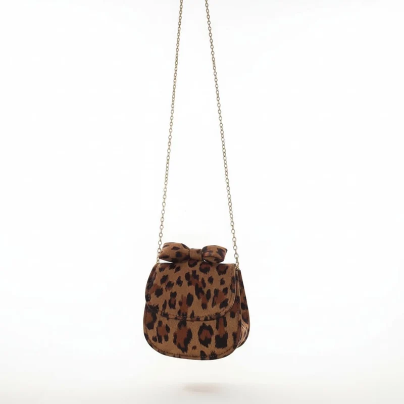 Borsetta bambina con patta e fiocco - Leopardato