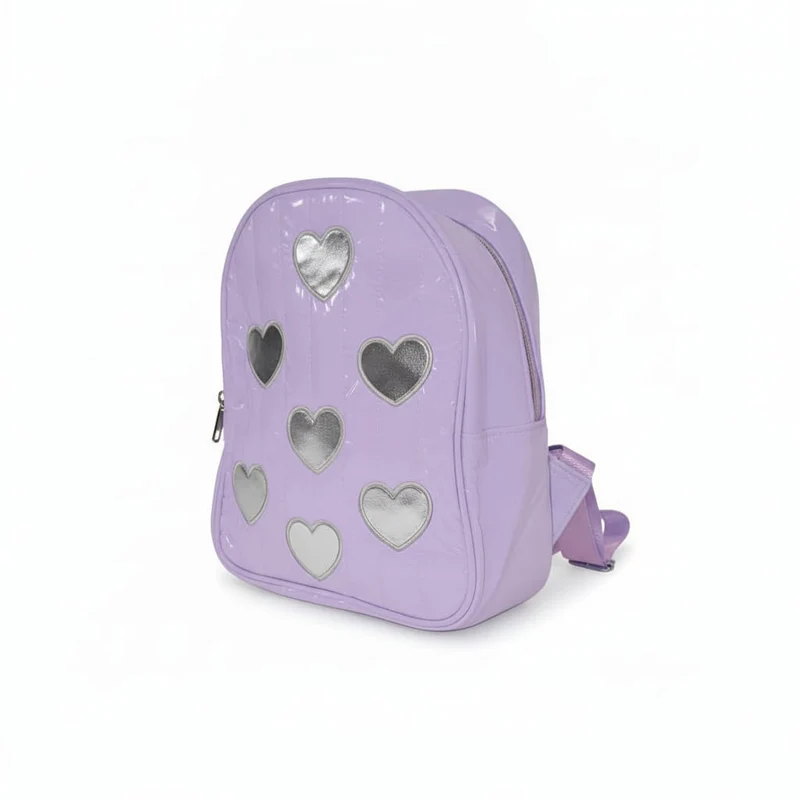Zainetto trapuntato con cuori metallici - Lilla