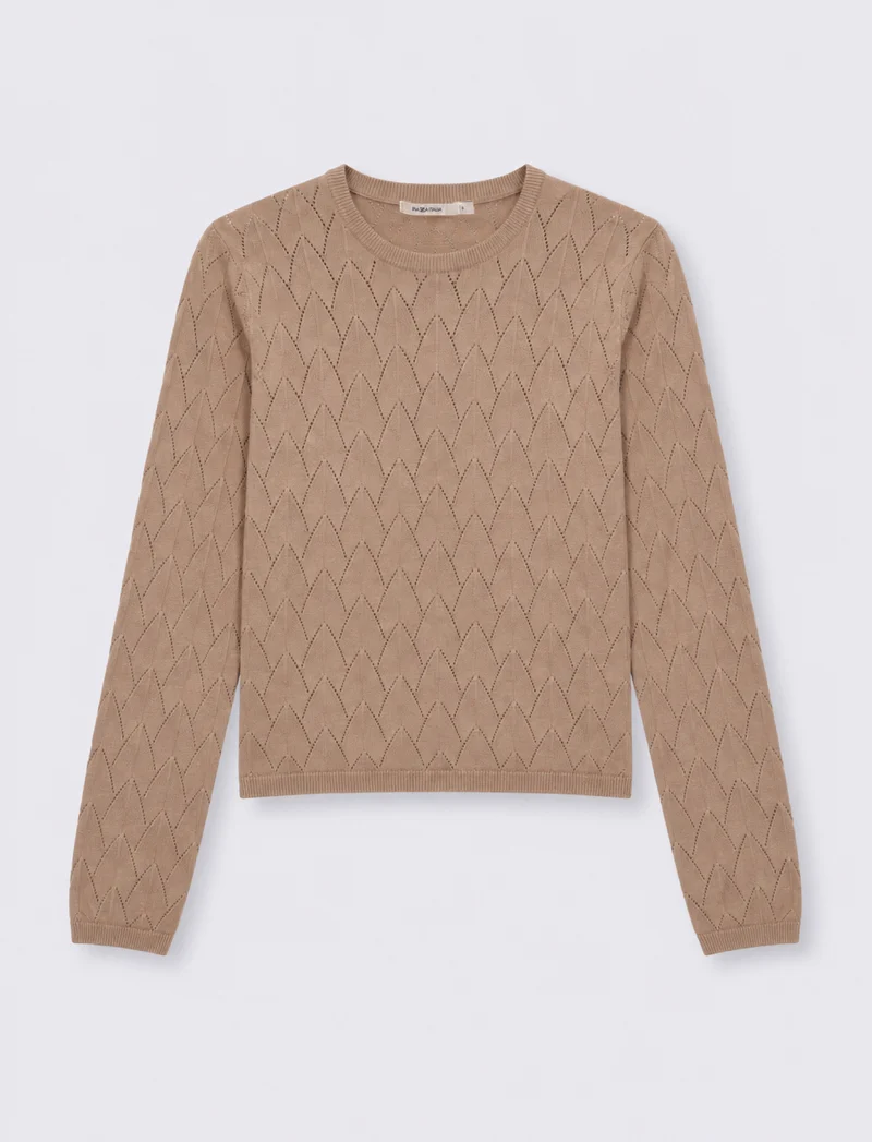 Maglia paricollo lavorata - Grigio talpa