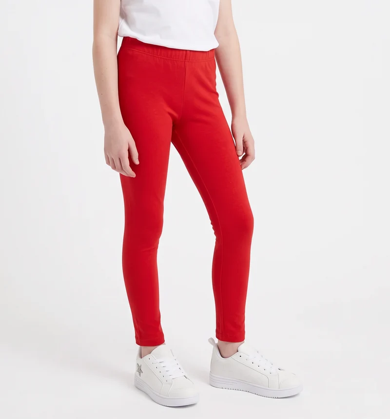 Leggings elastici tinta unita per bambina - Rosso