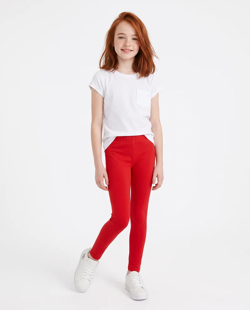 Leggings elastici tinta unita per bambina - Rosso