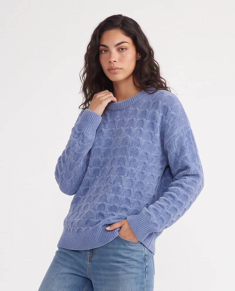 Maglia in ciniglia a manica lunga paricollo - Celeste