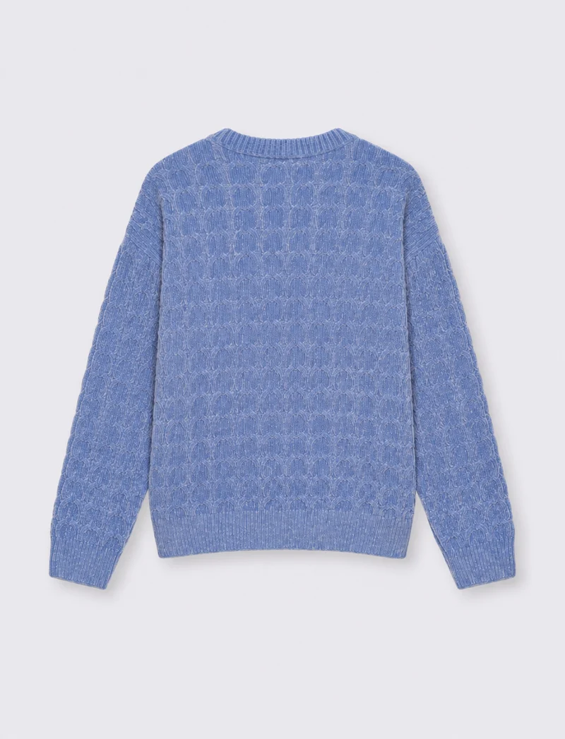 Maglia in ciniglia a manica lunga paricollo - Celeste