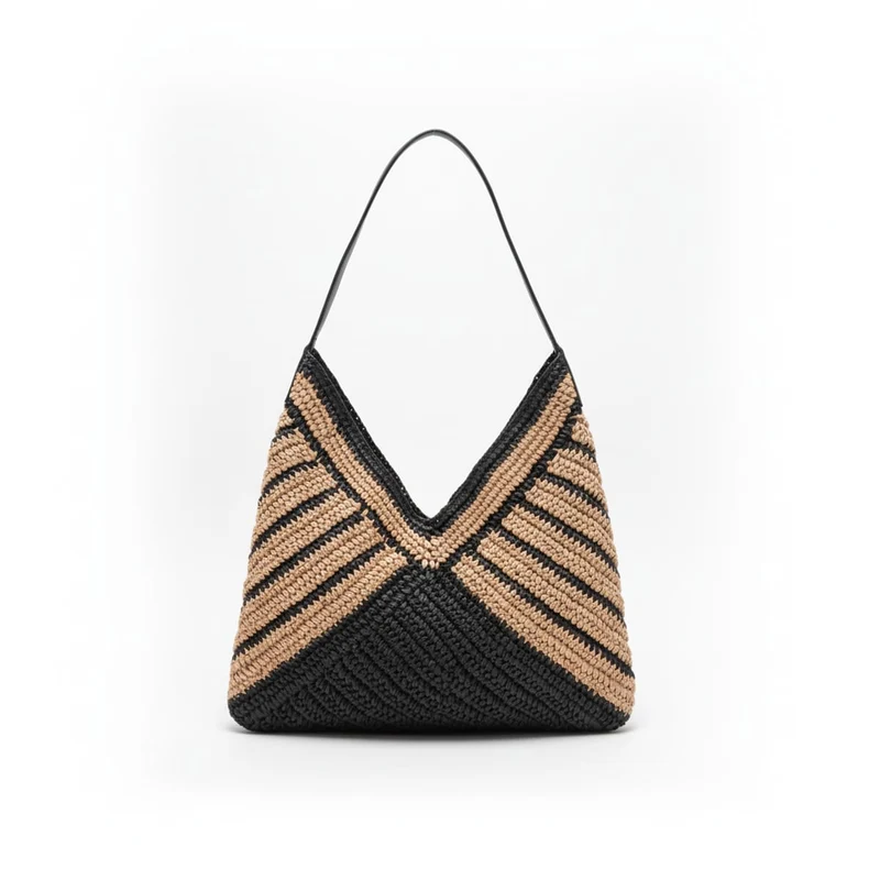 Borsa donna carta intrecciata apertura a "v" - Nero