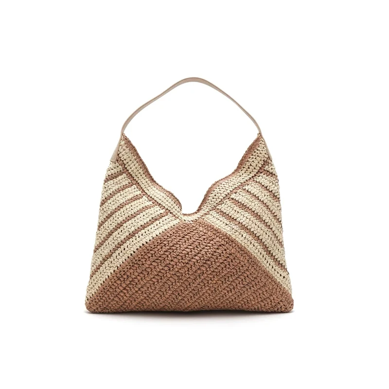 Borsa donna carta intrecciata apertura a "v" - Beige