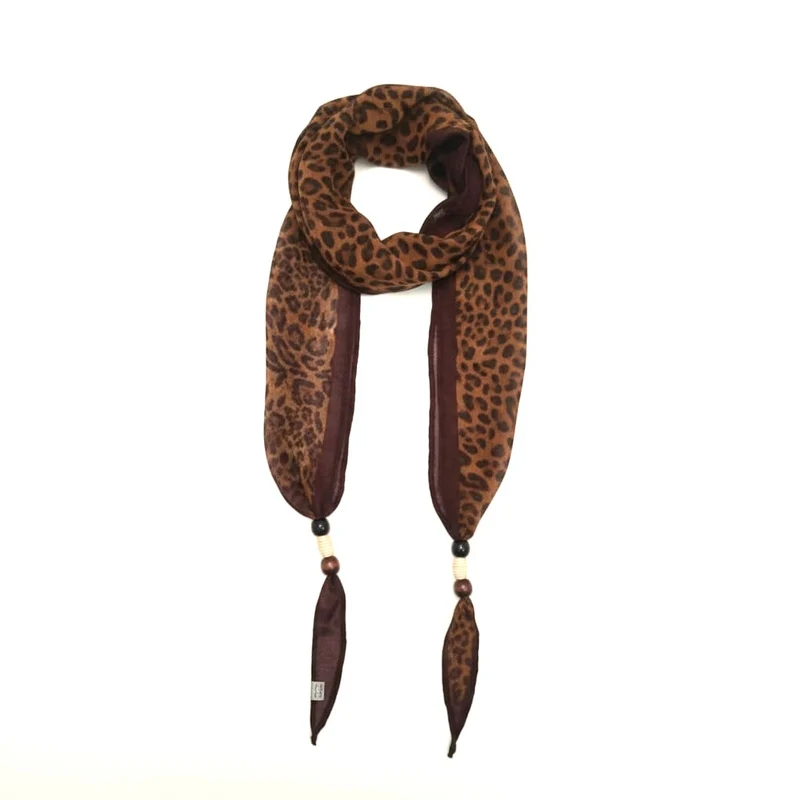 Foulard donna stampa con finale pietre - Marrone