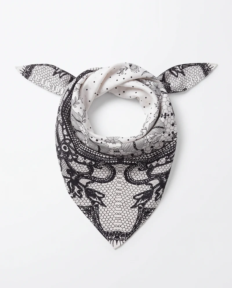 Foulard donna triangolo double face stampato - Nero