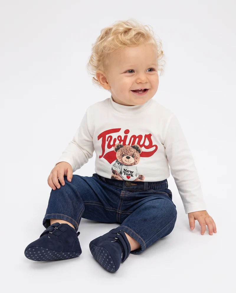 T shirt collo alto con stampa casual - Bianco latte