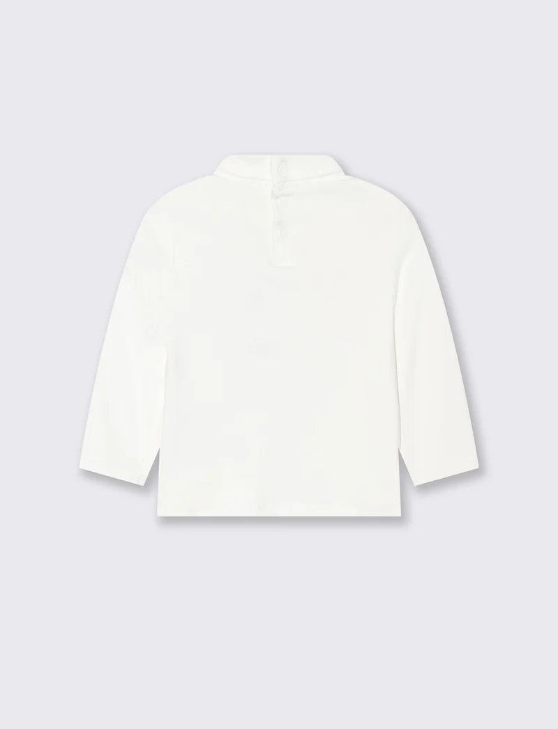T shirt collo alto con stampa casual - Bianco latte