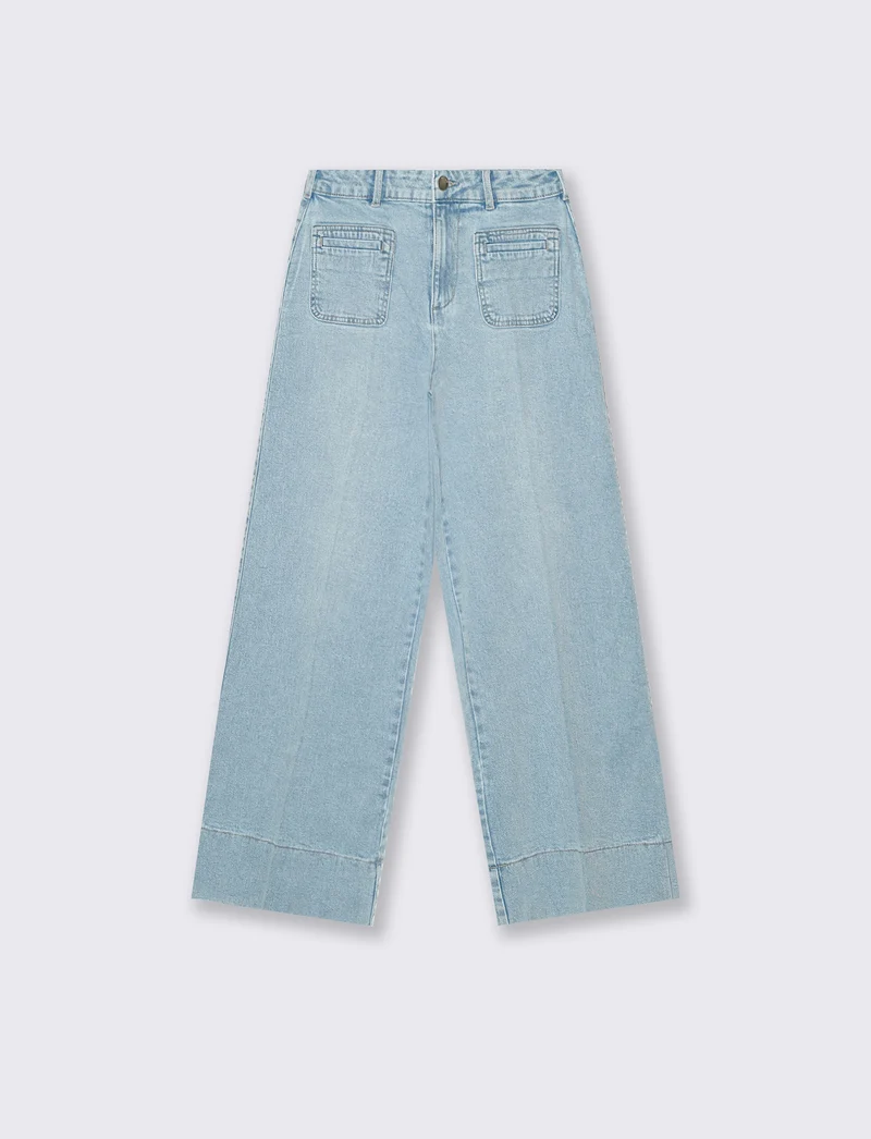JEANS GAMBA ALTA E VITA LARGA - Denim chiaro