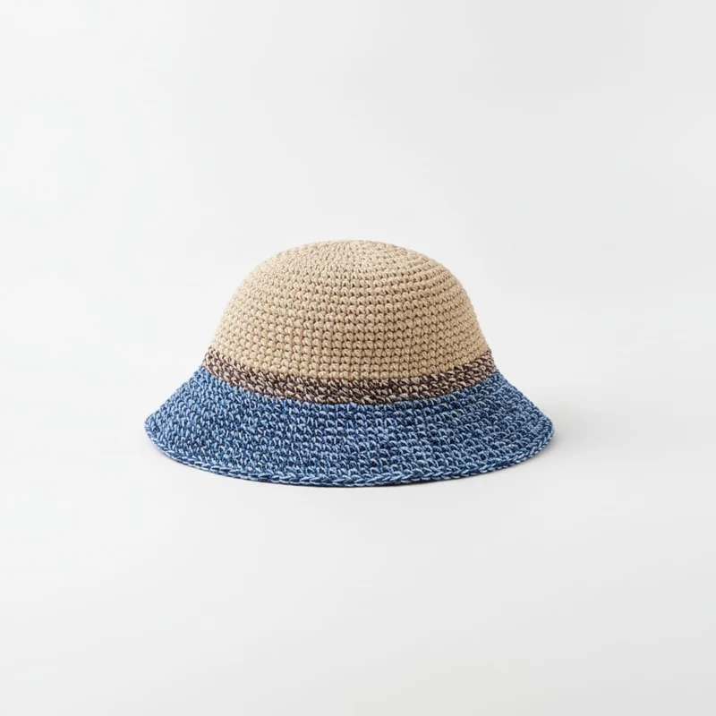 Cappello uomo pescatore crochet bicolor riga - Blu