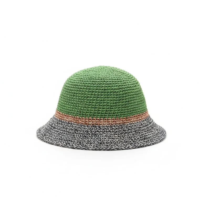 Cappello uomo pescatore crochet bicolor riga - Verde