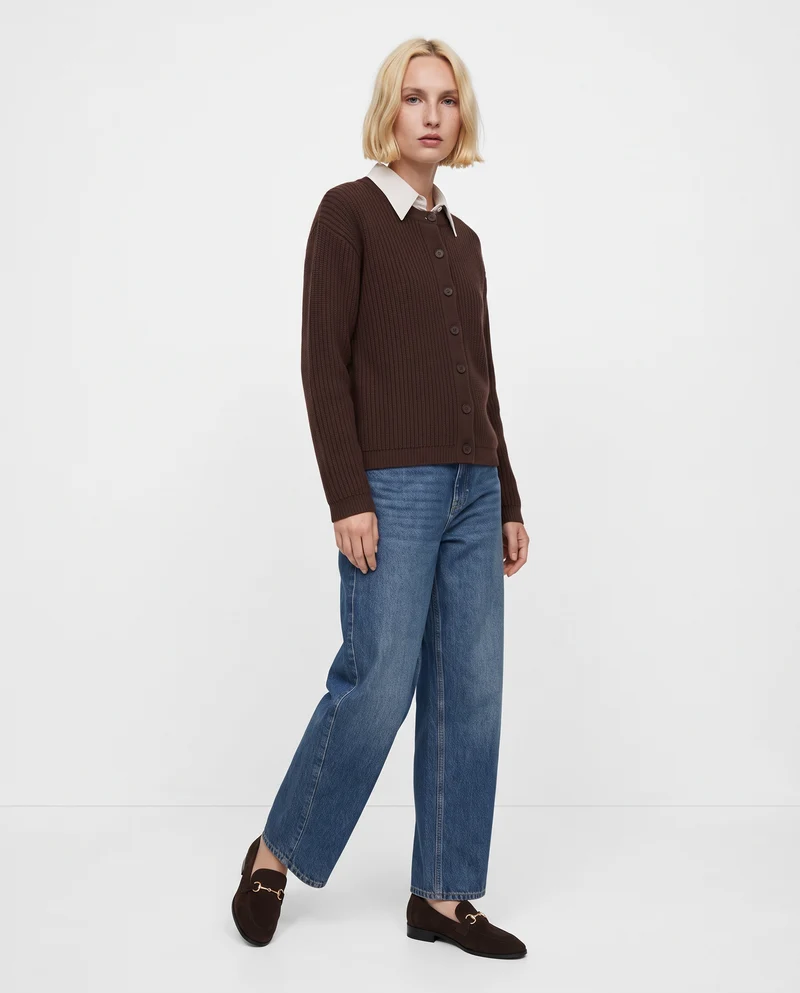 Cardigan con scollo rotondo elegante - Marrone cioccolato