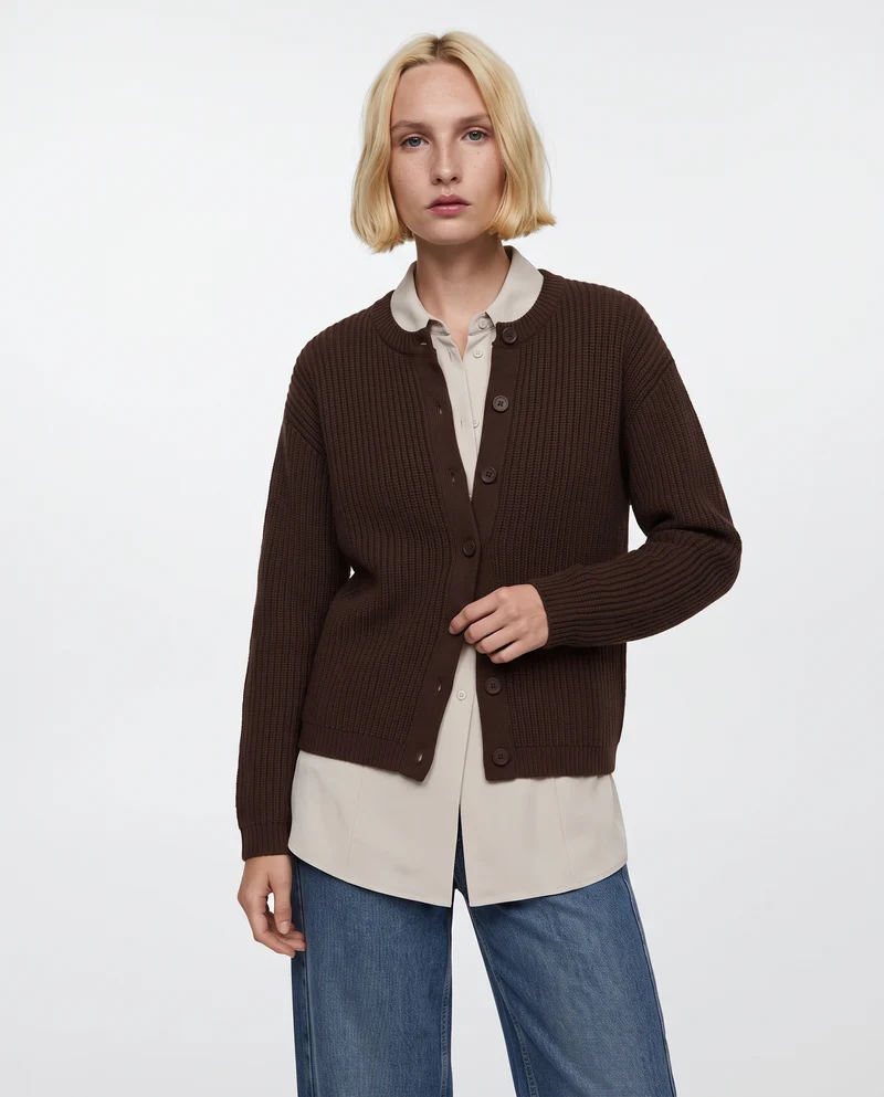 Cardigan con scollo rotondo elegante - Marrone cioccolato