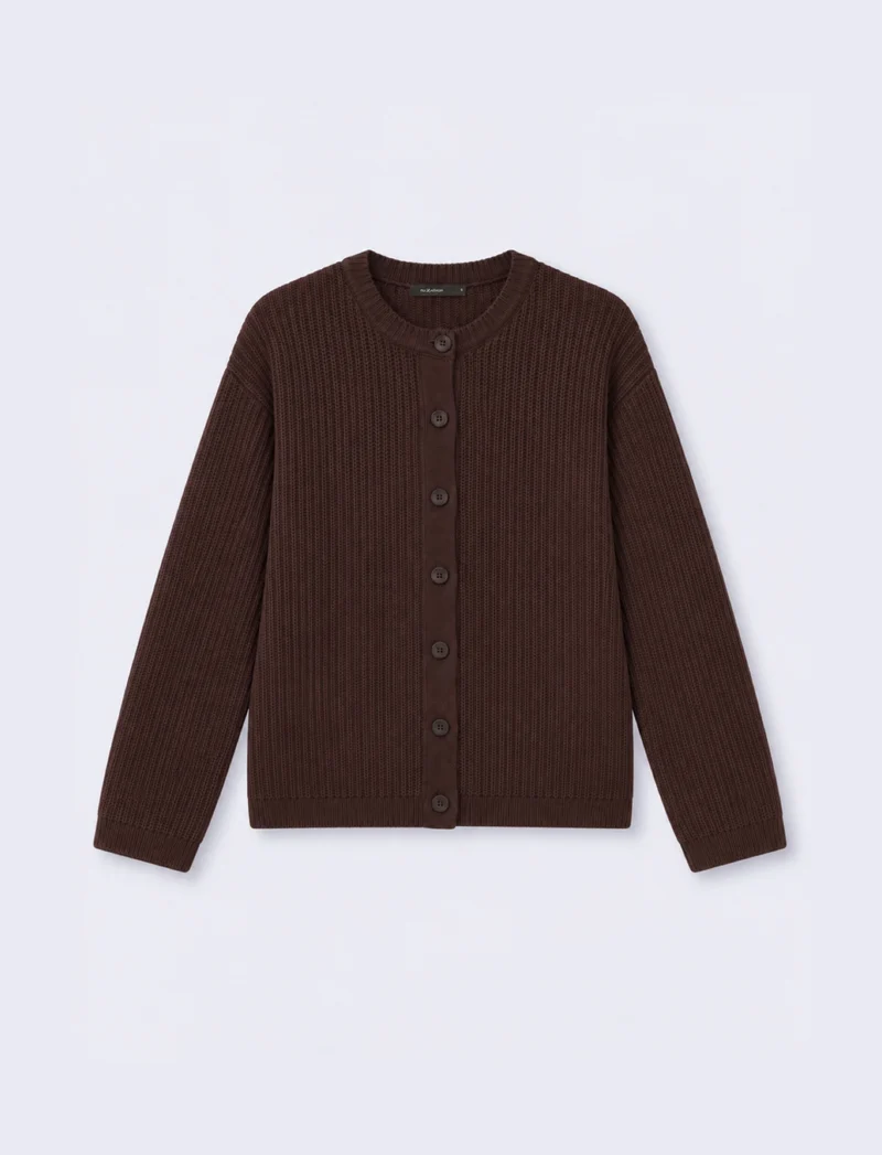 Cardigan con scollo rotondo elegante - Marrone cioccolato
