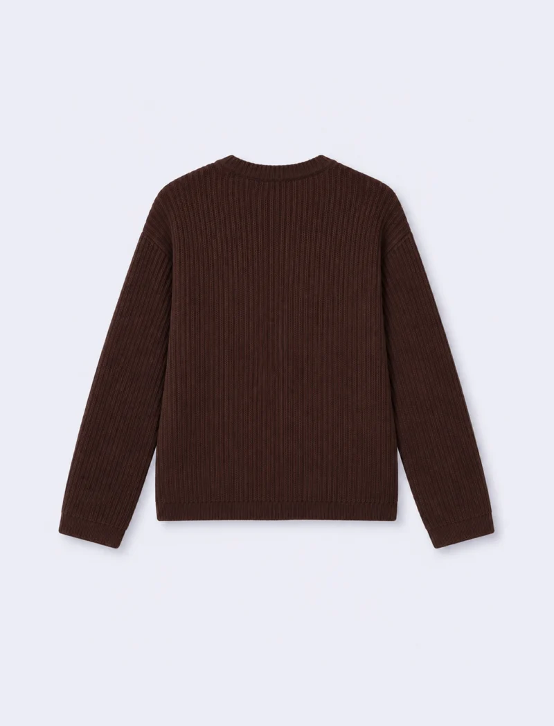 Cardigan con scollo rotondo elegante - Marrone cioccolato
