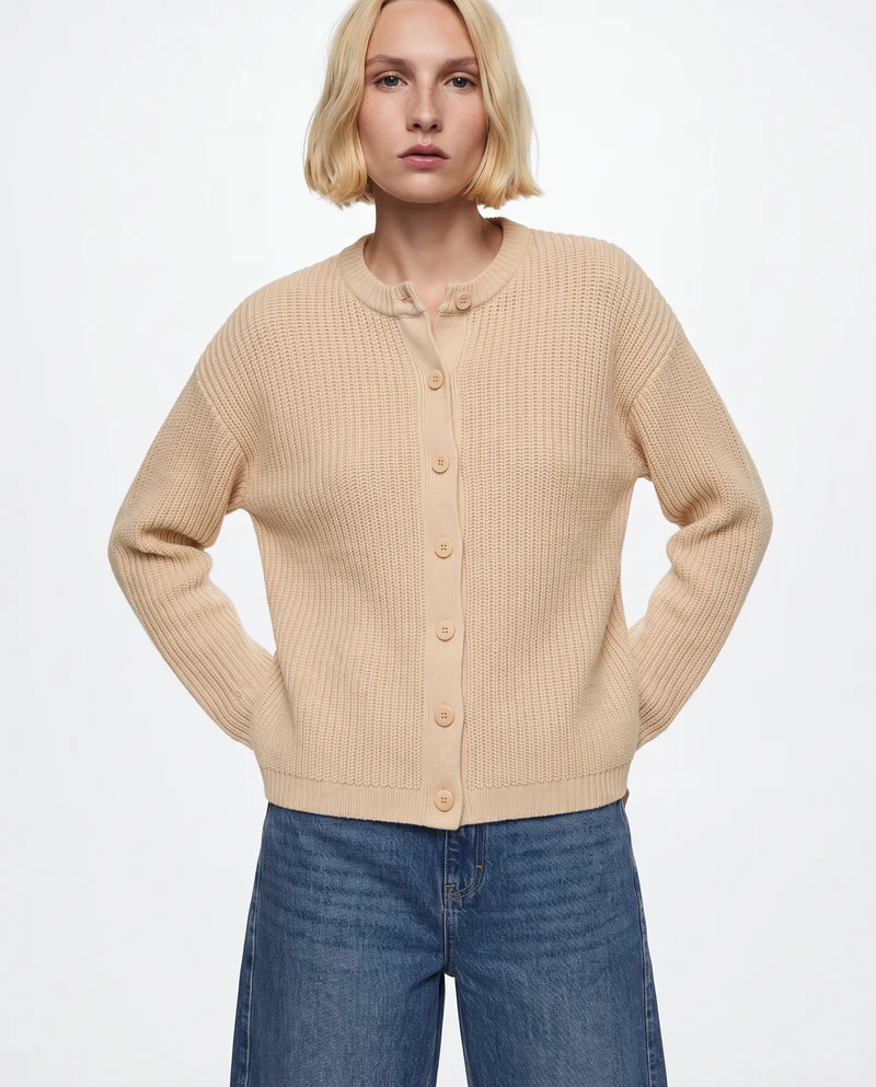 Cardigan con scollo rotondo elegante - Avorio