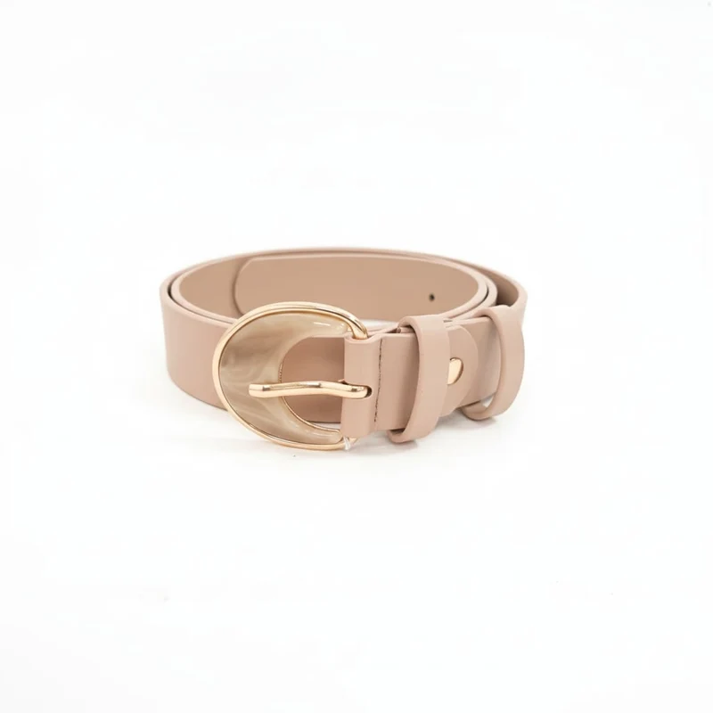 Cintura donna liscia fibbia perla mezzaluna - Beige