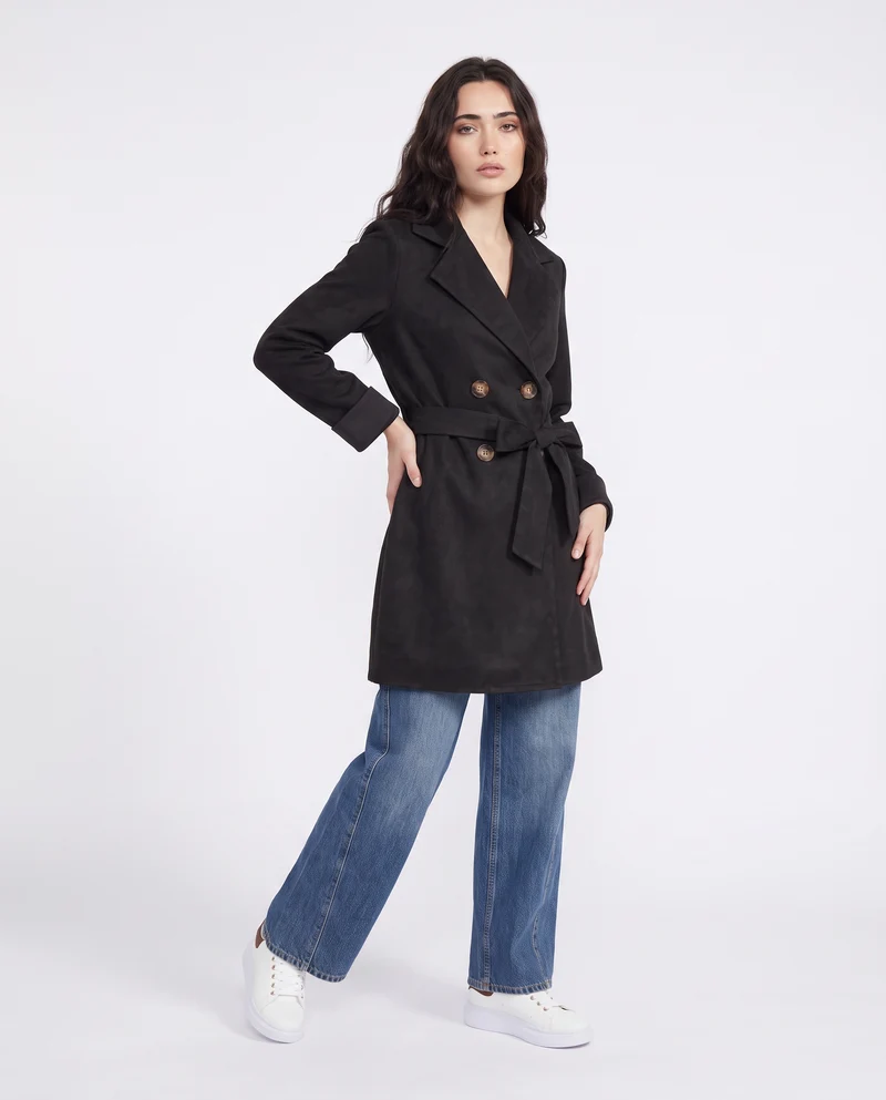 Trench effetto suede - Nero