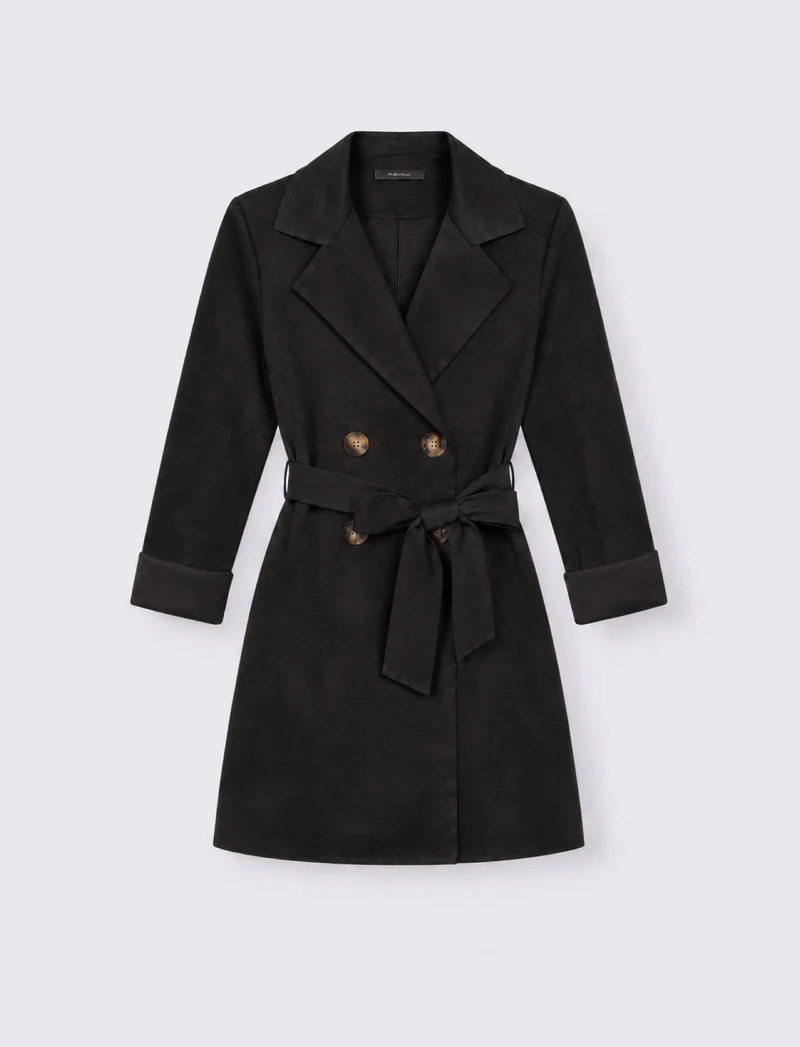 Trench effetto suede - Nero