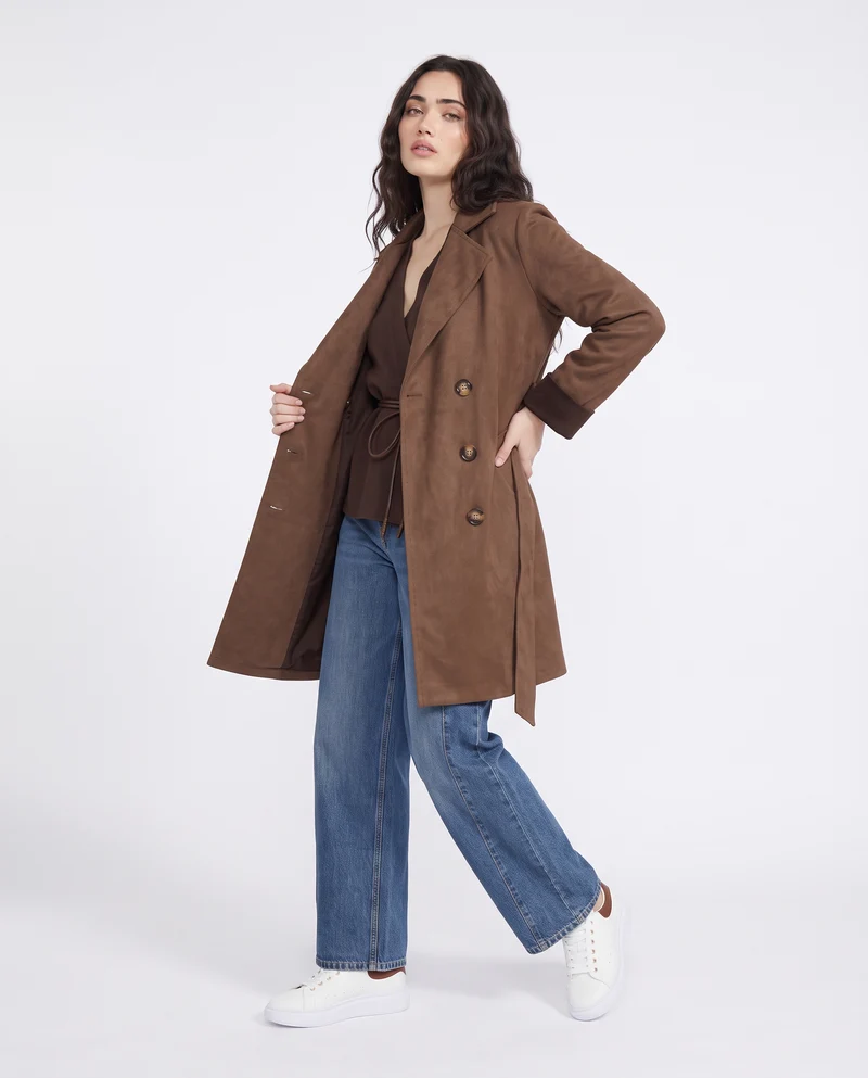 Trench effetto suede - Moro