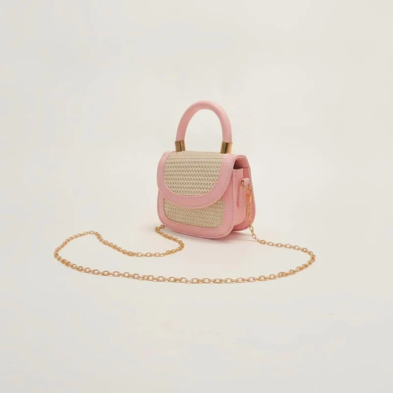 Borsetta bambina con patta effetto rafia - Rosa