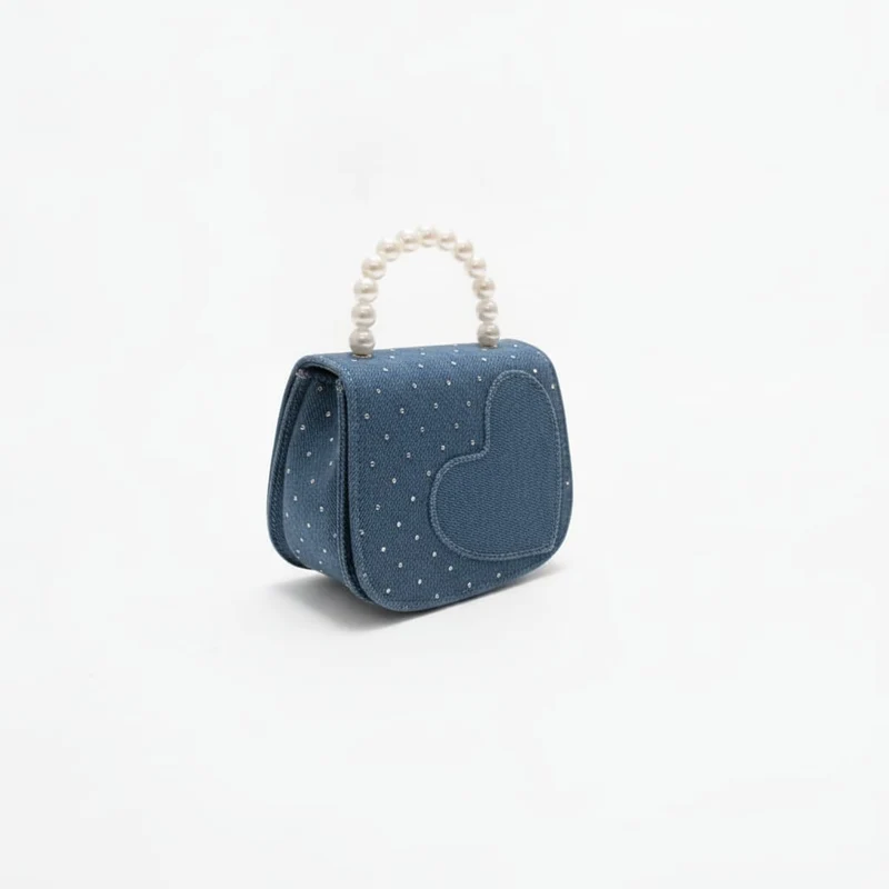 Borsetta bambina denim e strass manico perle - Denim