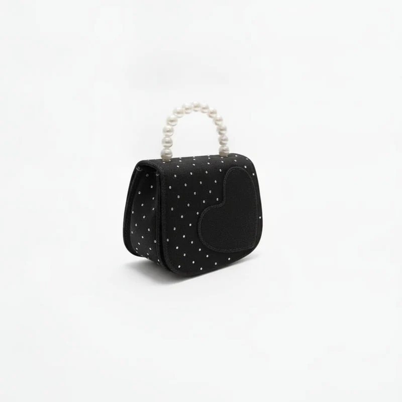 Borsetta bambina denim e strass manico perle - Nero