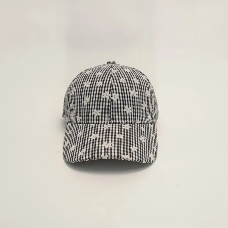Cappello bambina vichy con margherite - Nero