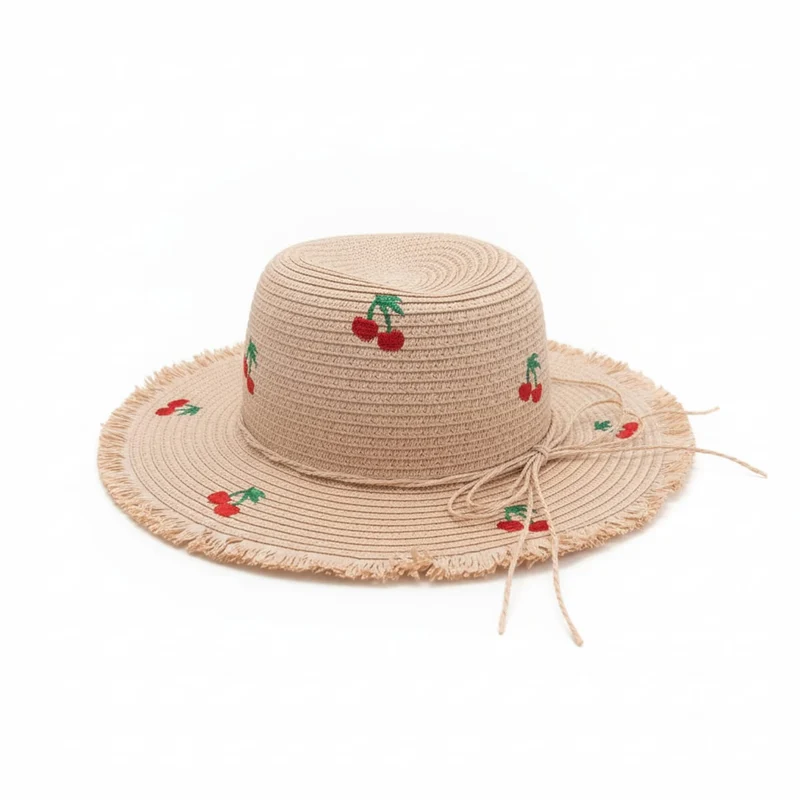 Cappello bambina falda larga con ciliege - Rosa