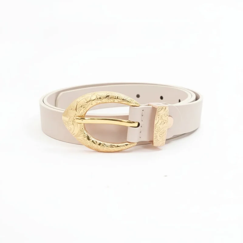 Cintura donna sottile fibbia intarsiata - Beige