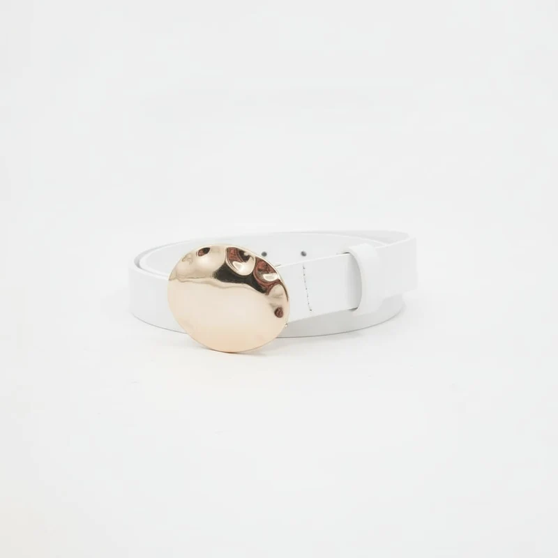 Cintura donna fibbia ovale piena 2,5cm - Bianco sporco