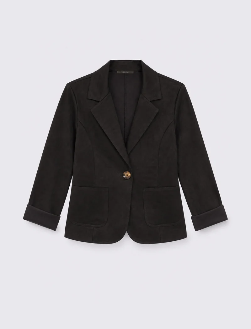 Giacca monopetto effetto suede - Nero
