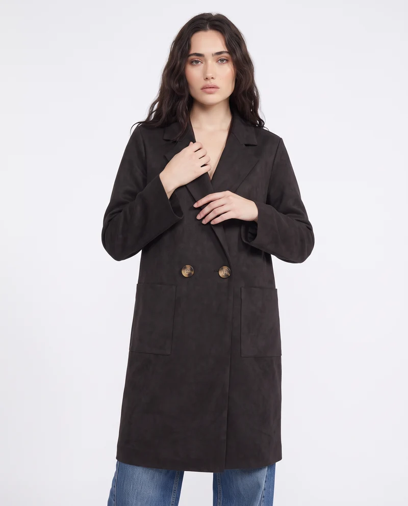 Trench effetto suede - Nero