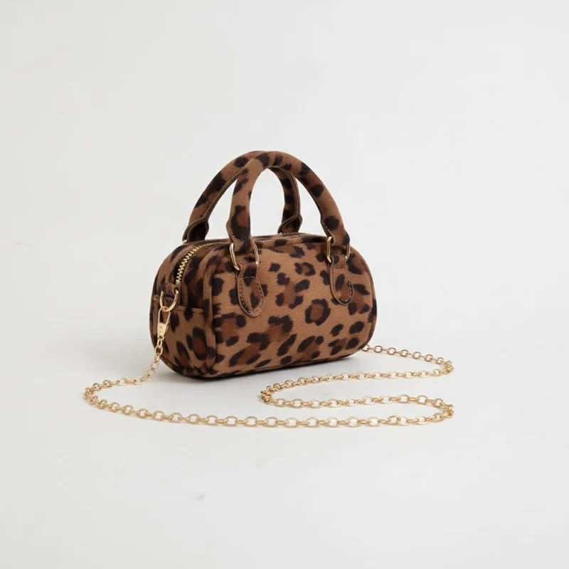 Borsa bauletto ovale con manici suede - Leopardato