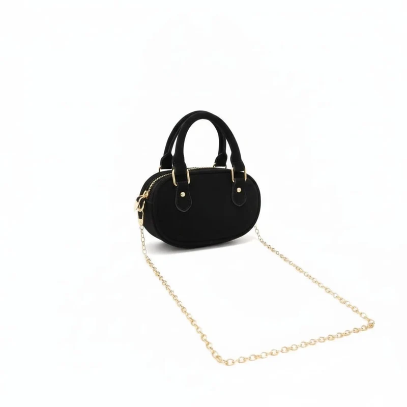Borsa bauletto ovale con manici suede - Nero