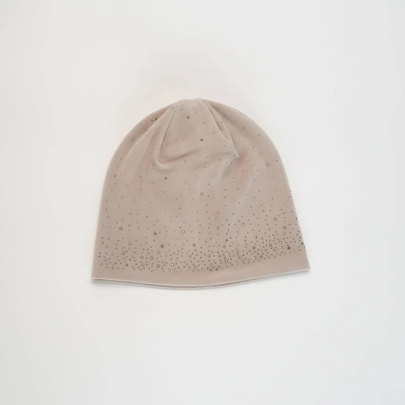 Cappello cuffia in velluto con strass - Grigio