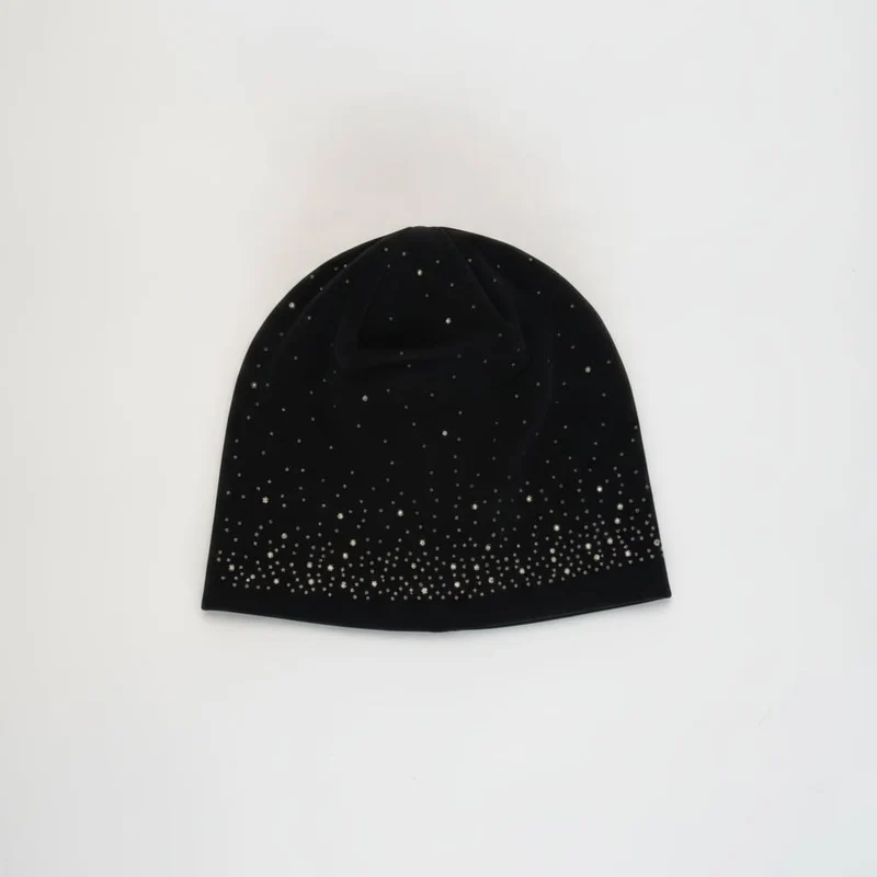 Cappello cuffia in velluto con strass - Nero