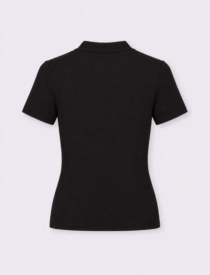 Maglia mezza manica asimmetrica con collo alla coreana e alamari - Nero