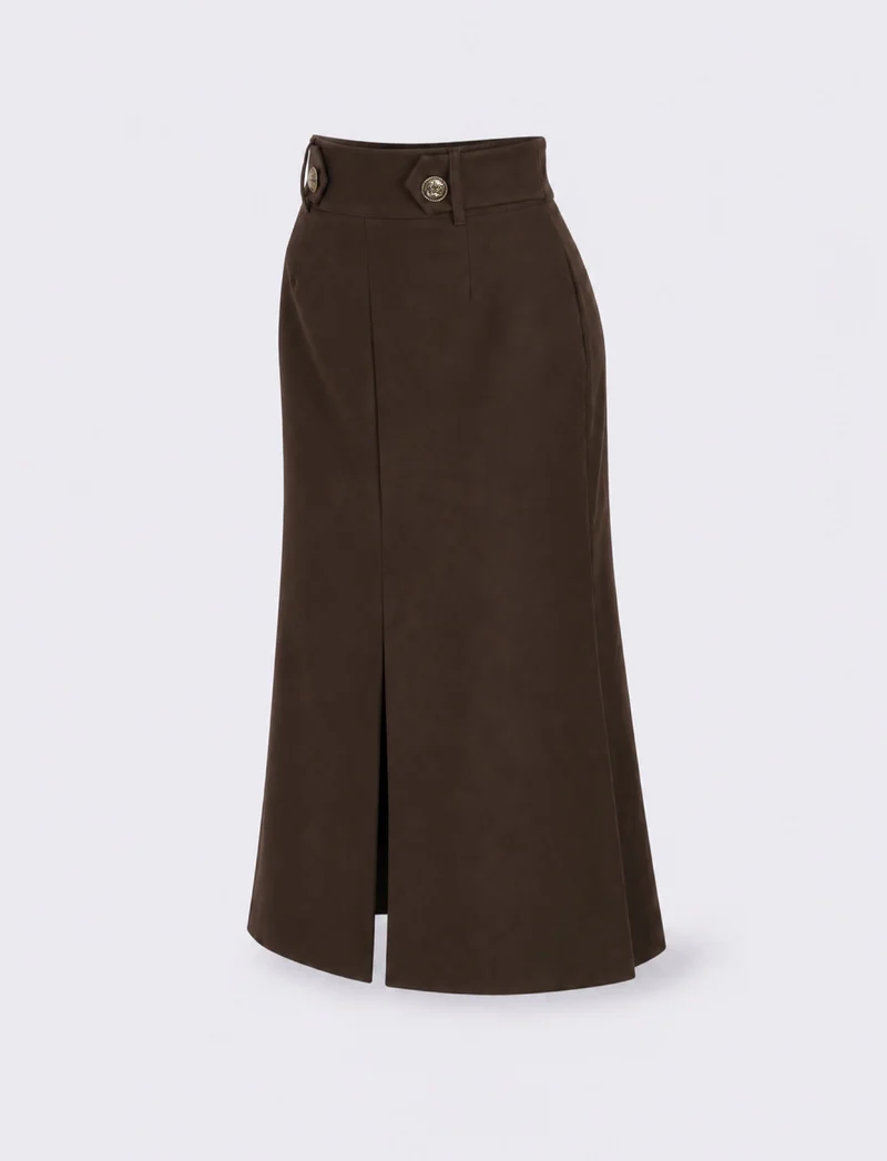 Gonna a tubino in tessuto fluido con zip - Moro