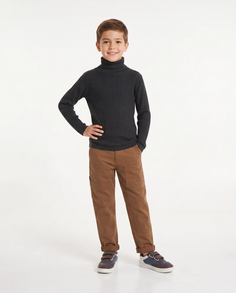 Pantaloni cargo marroni in cotone elasticizzato - Cammello