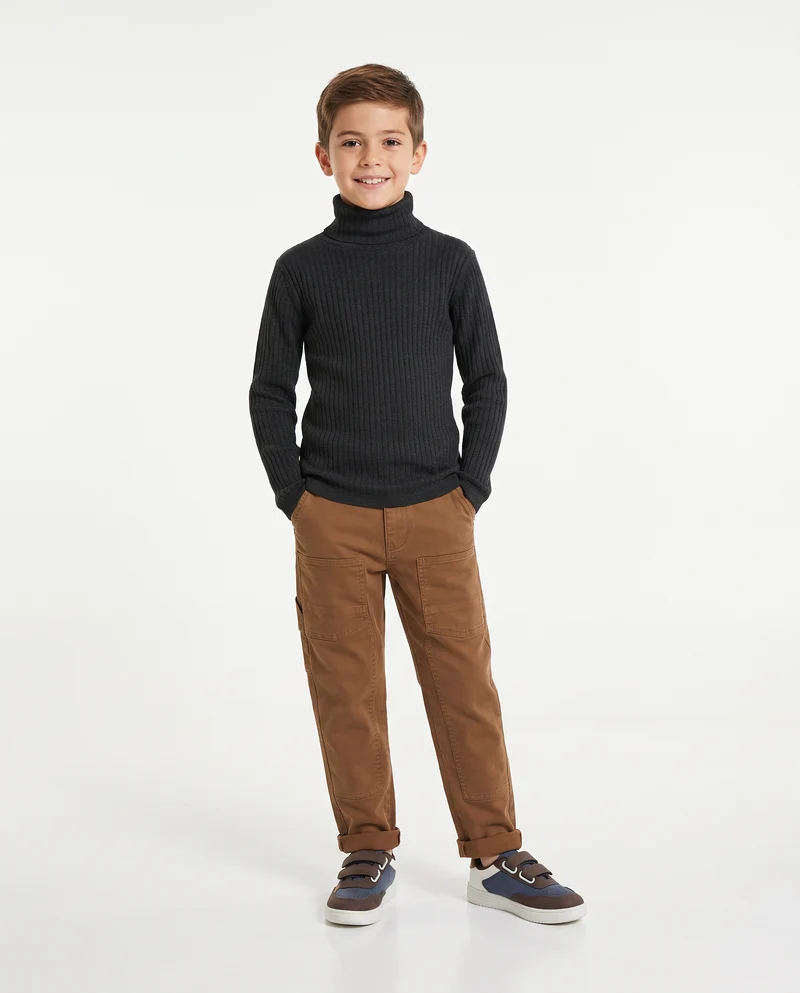 Pantaloni cargo marroni in cotone elasticizzato - Cammello