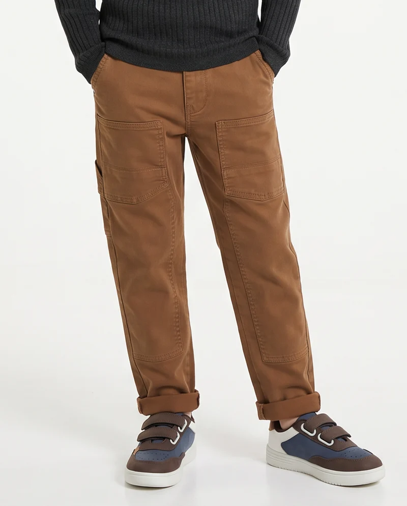 Pantaloni cargo marroni in cotone elasticizzato - Cammello