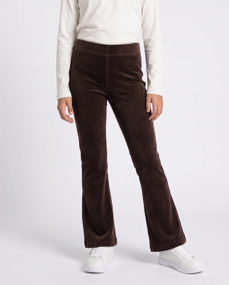 Leggings a zampa in velluto elastico - Marrone cioccolato