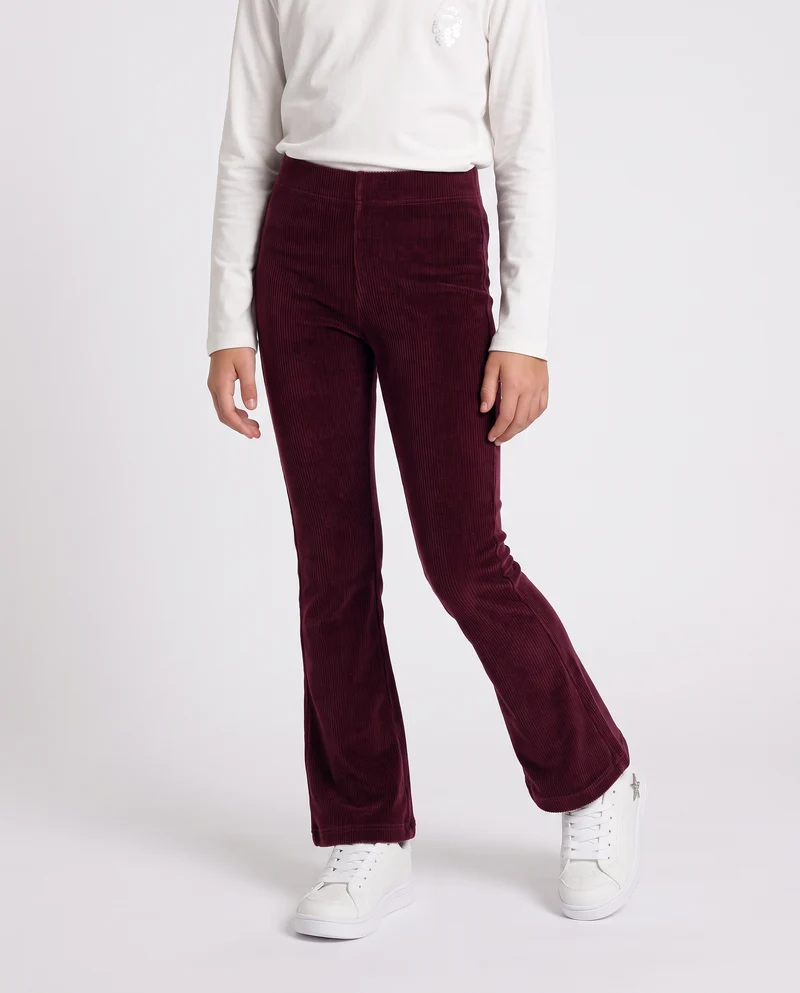 Leggings a zampa in velluto elastico - Bordeaux