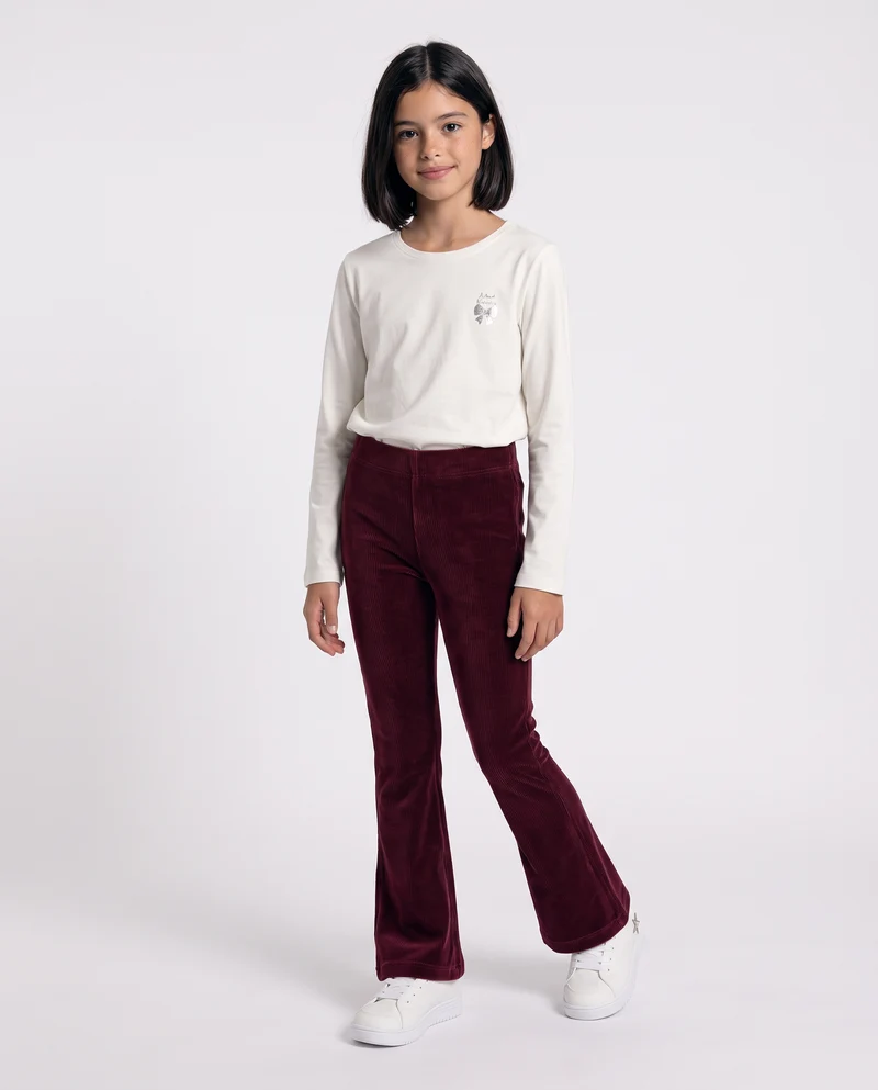 Leggings a zampa in velluto elastico - Bordeaux