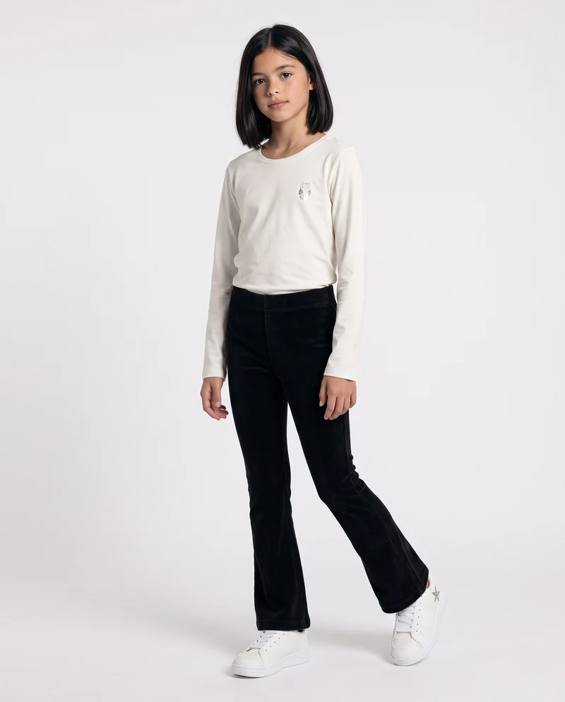 Leggings a zampa in velluto elastico - Nero